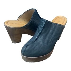 Trask Gwen Wooden‎ Heel Clog Mules Textured Leather Brazil sz 9.5